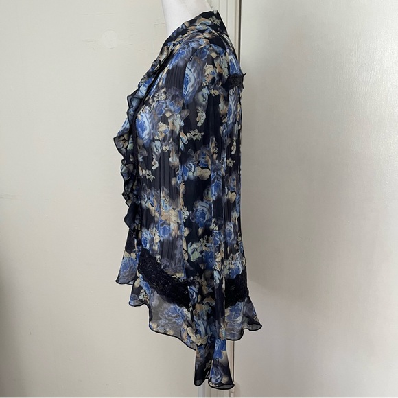 NWT FREE PEOPLE Bad At Love Blouse Sz M Floral Blue Black Lace Boho Fairy - Picture 3 of 9